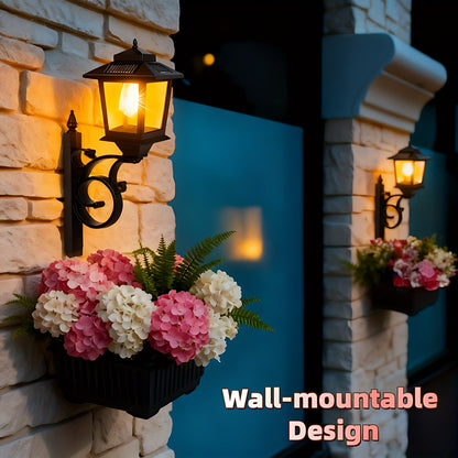 Solar Flower Pot Light Outdoor 2-in-1 Lamp Post Glass Lampshade IP44 Waterproof Wall Mount Lawn Patio Garden Decor 1/2 Pack