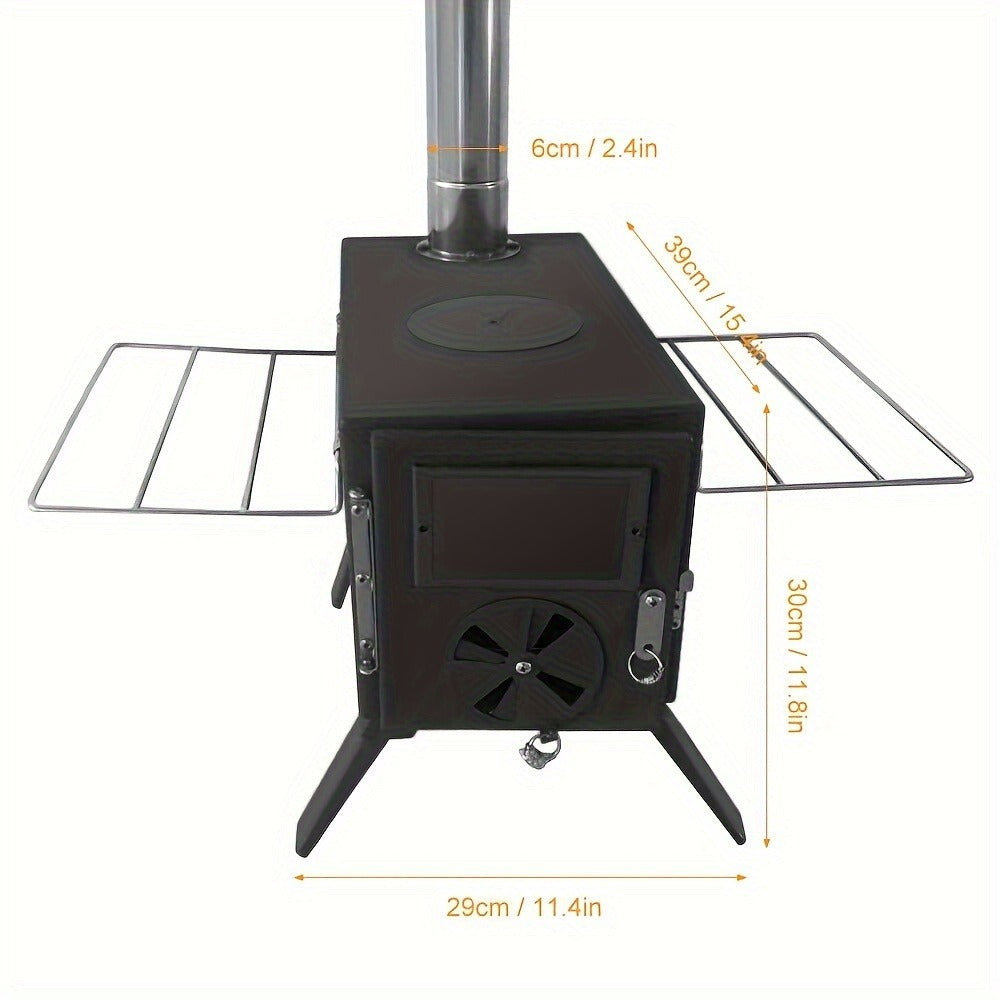 Wood Burning Camp Stove with Chimney Pipe Portable Outdoor Camping Stove for Cooking, BBQ, Boiling Water & Heating, Stainless Steel Hot Tent Stove with Folding Rack, Ash Hook & Accessories Included