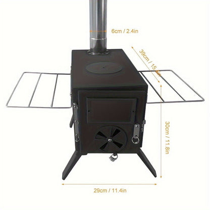 Wood Burning Camp Stove with Chimney Pipe Portable Outdoor Camping Stove for Cooking, BBQ, Boiling Water & Heating, Stainless Steel Hot Tent Stove with Folding Rack, Ash Hook & Accessories Included