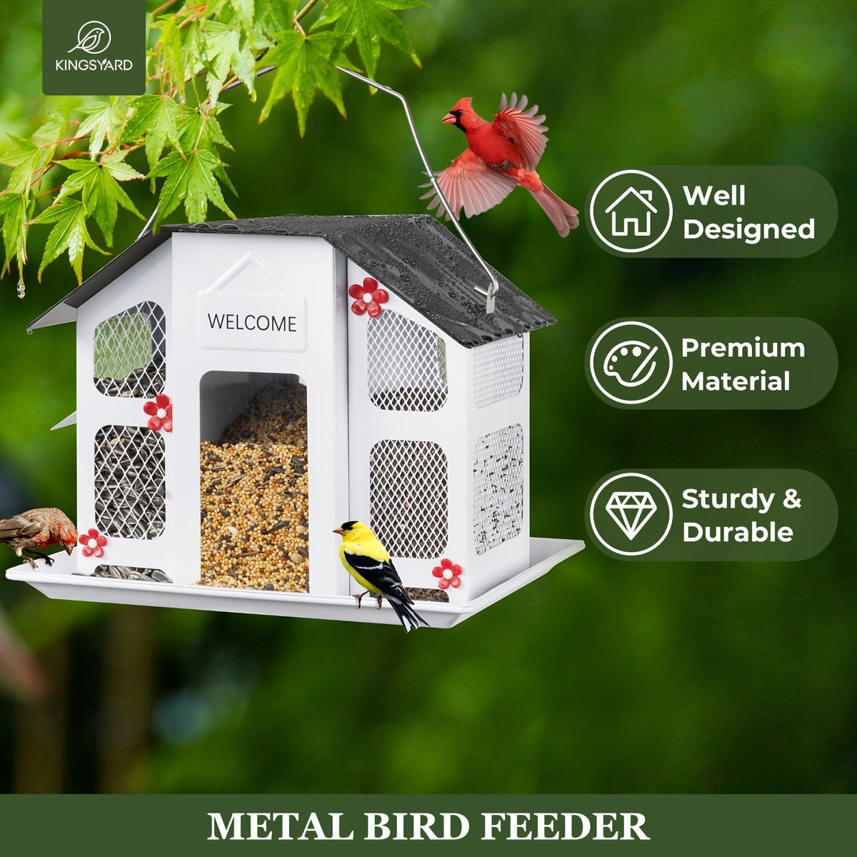 Metal Bird Feeder for Outside - 4 Lbs Large Capacity Hanging Wild Bird Feeder, for Garden, Yard and Pest Management