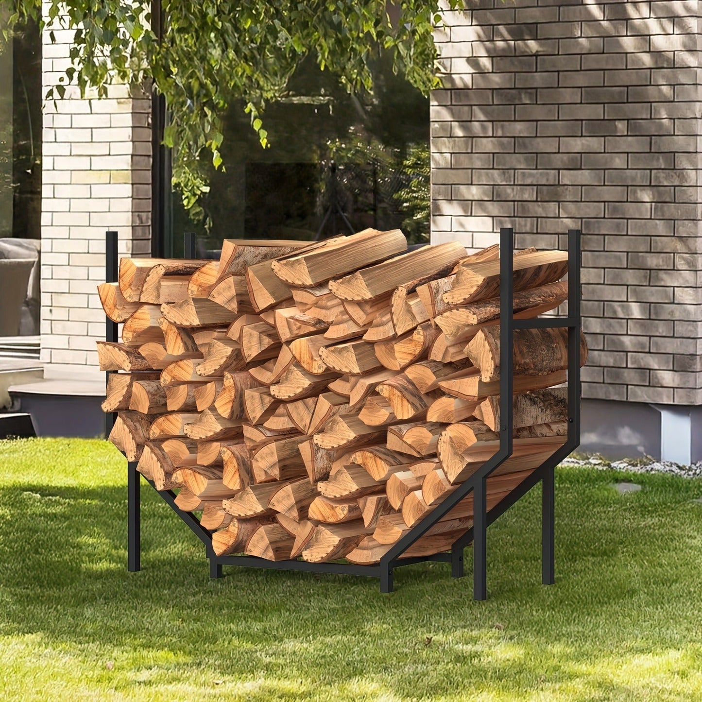 Firewood Rack Heavy Duty Adjustable — Outdoor & Indoor Log Holder with Cover, A-Frame Steel Wood Storage Stand for Fireplace, Patio, Cabin