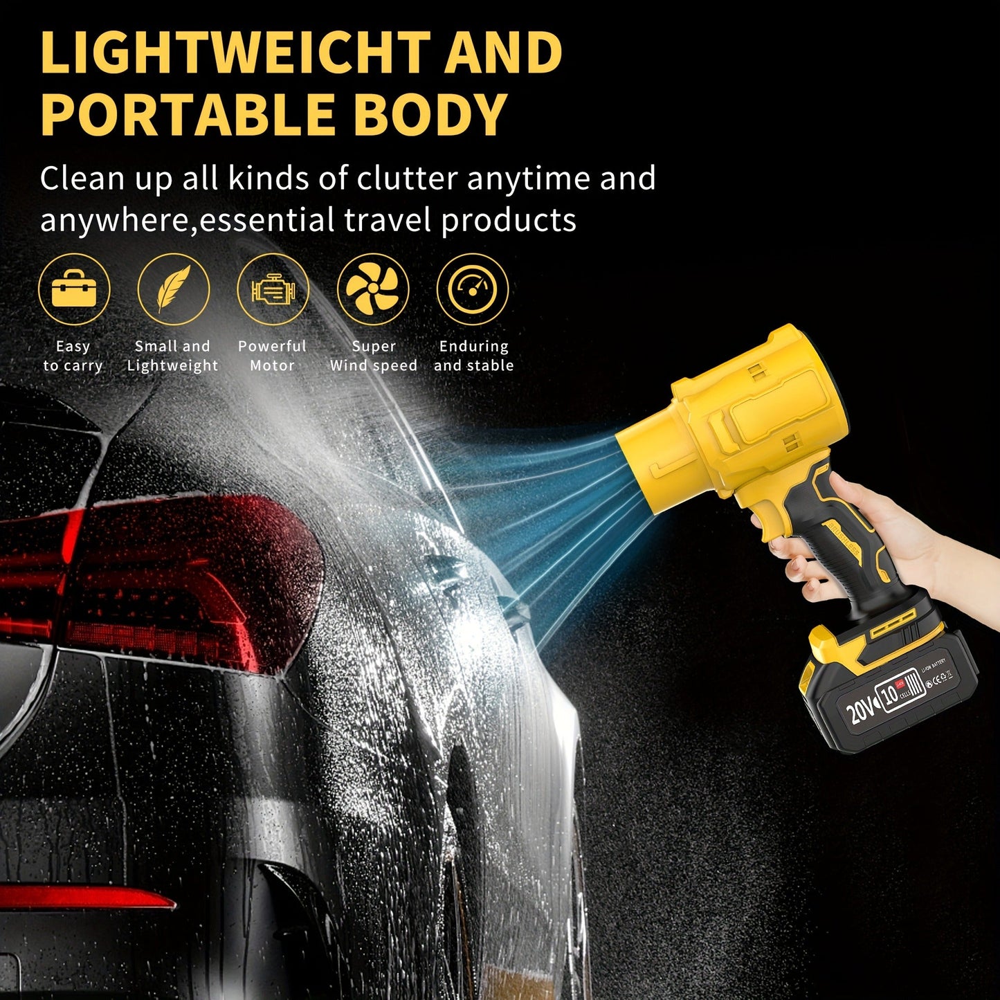 20V Cordless Leaf Blower with 50,000 RPM Marking, Yellow or Green Body and Six Dual-Battery Package Options