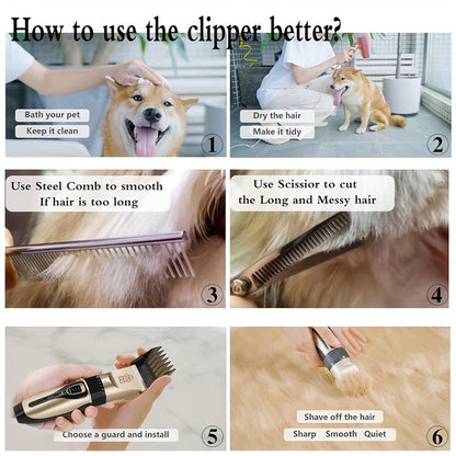 Pet Hair Clipper, USB-Rechargeable Cordless Trimmer with Adjustable Comb and Four Package Options