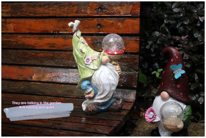 11-Inch Solar Garden Gnome Statue with Illuminated Globe, Blue Robe and Integrated Rear Panel