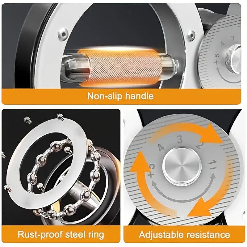 Fitness Equipment Rotating Wrist and Forearm Trainer with Dual Metal Grip Rings and 360-Degree Resistance Arm