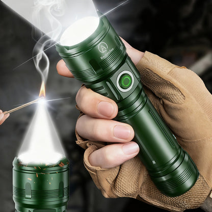 Flashlight 4500-Lumen Zoomable Fresnel Lens Torch with 21700 Battery in Golden or Red Upgrade Editions