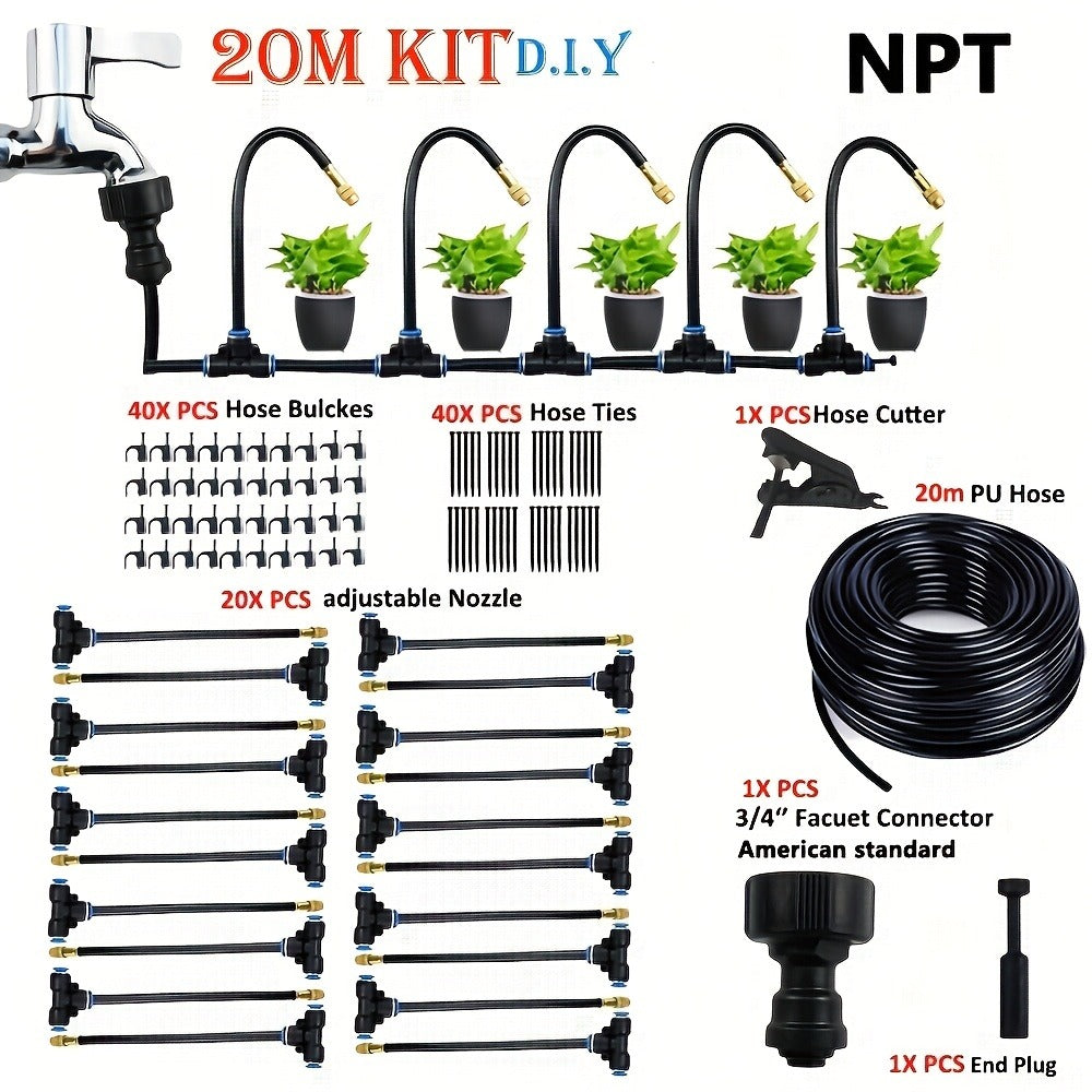 Drip Irrigation Kit Automatic Watering System Garden Sprinkler Misting Atomization Hose 5m, 20m