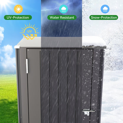 Metal Outdoor Storage Cabinets with Shelf-Equipped Tall or Low Models and 3 x 2 x 4.6 Ft Shed Option
