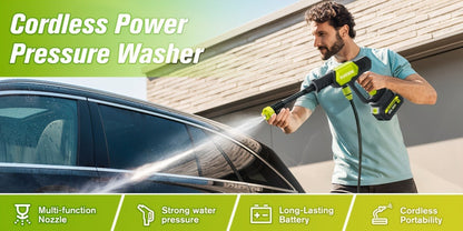 Cordless Pressure Washer Battery Powered Portable Car Wash Gun High Pressure Cleaner for Cars Yards Gardens Patios Driveways with Rechargeable Battery & Accessories