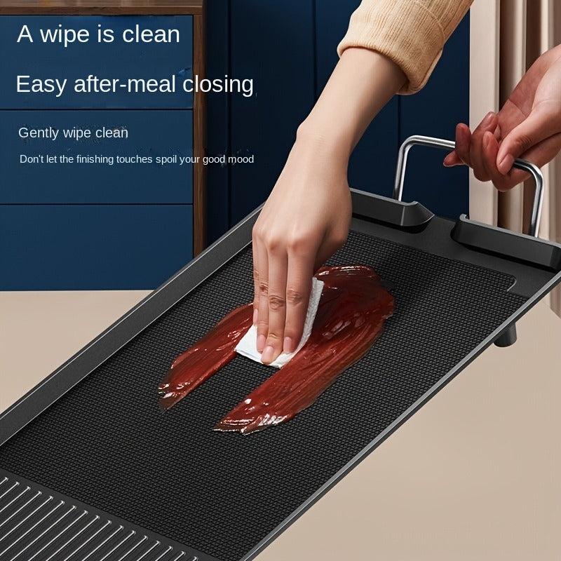 Electric Griddle 1500W Non-Stick Oblong Baking Pan 5-Speed Temperature Control Smokeless Indoor Grill for Eggs Vegetables BBQ Dishwasher Safe Black