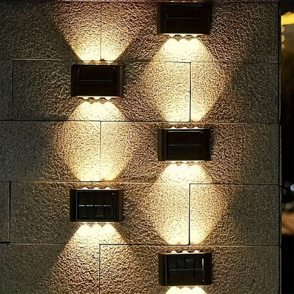 Eight-Pack Solar Wall Lights with Six LEDs Each, Up-and-Down Beams and Warm or White Light Options