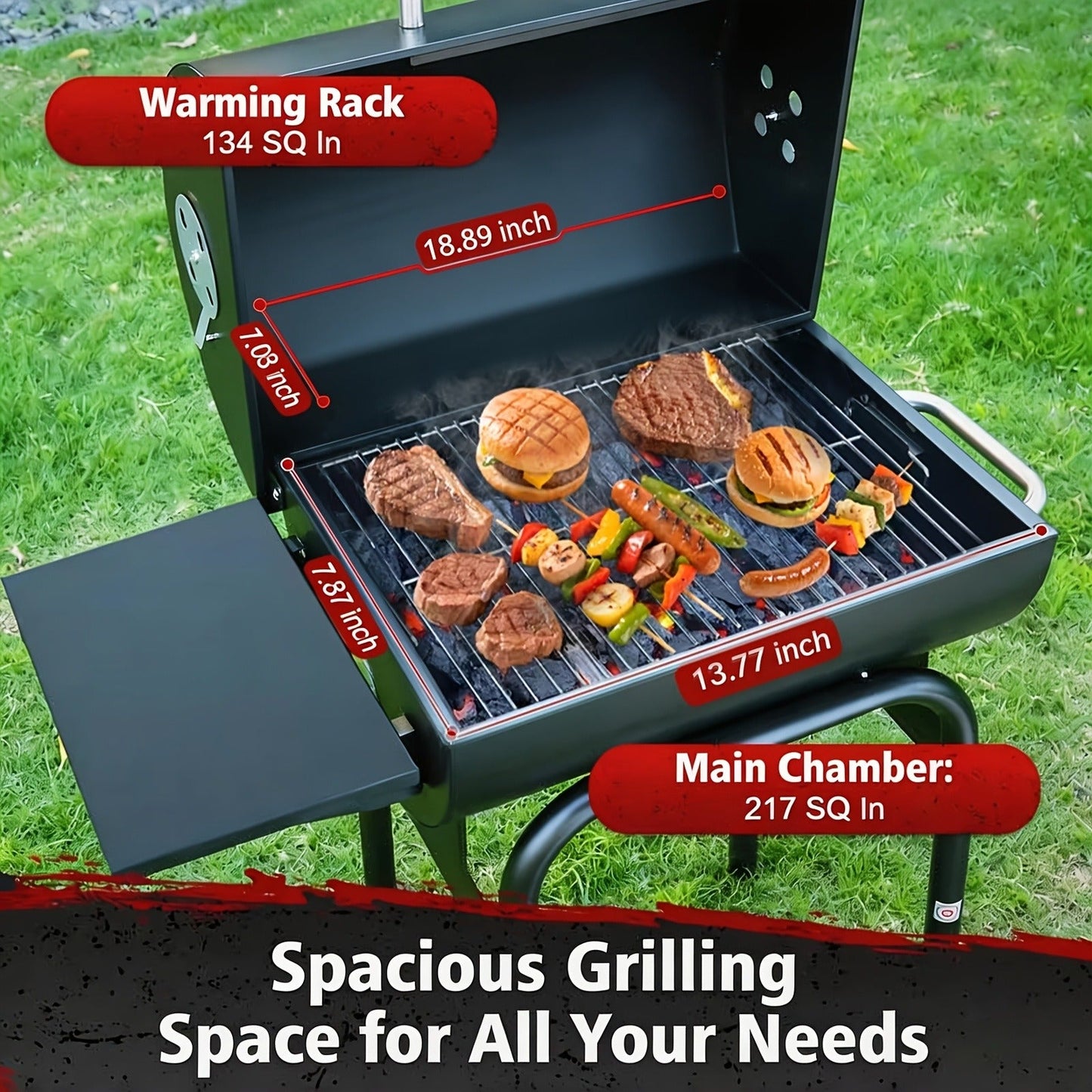 Charcoal Grill with Offset Smoker, Barrel BBQ Smoker Grill Combo for Backyard & Patio, Heavy-Duty Outdoor Charcoal Smoker with Side Firebox for Smoking, Grilling & BBQ Parties