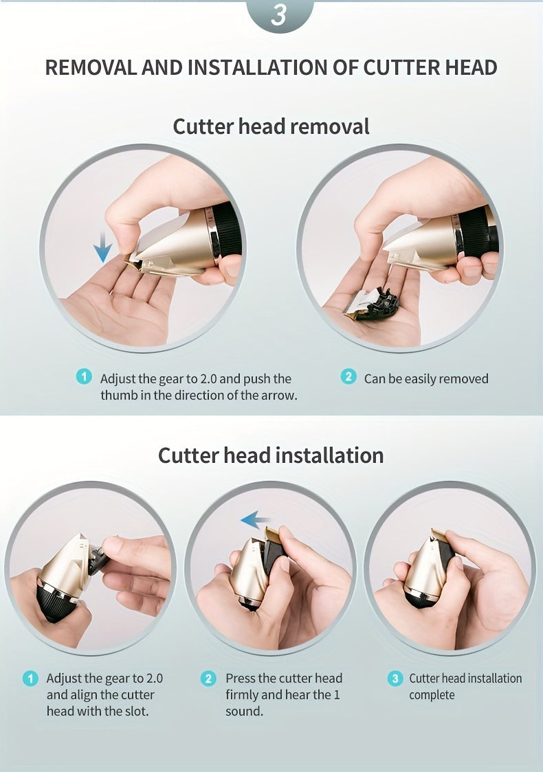 Pet Hair Clipper Kit, Furry 12-in-1 USB-Rechargeable Trimmer with Adjustable Blade and Five Guide Combs