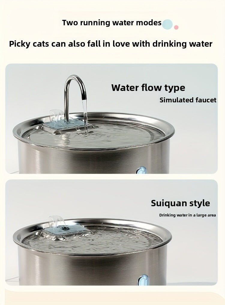 FT007 7L Pet Water Fountain with Stainless-Steel-Marked Basin, Central Faucet Outlet and Water Window