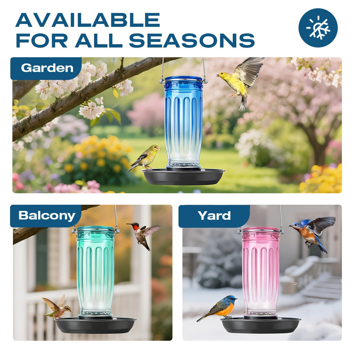 Bird Waterer Outdoor Hanging Glass Wild Bird Water Dispenser with Metal Handle - Gravity Fed Garden Yard Patio Tree Bird Feeder for Cardinals Blue Jays Finches Sparrows Bird Lover Gift