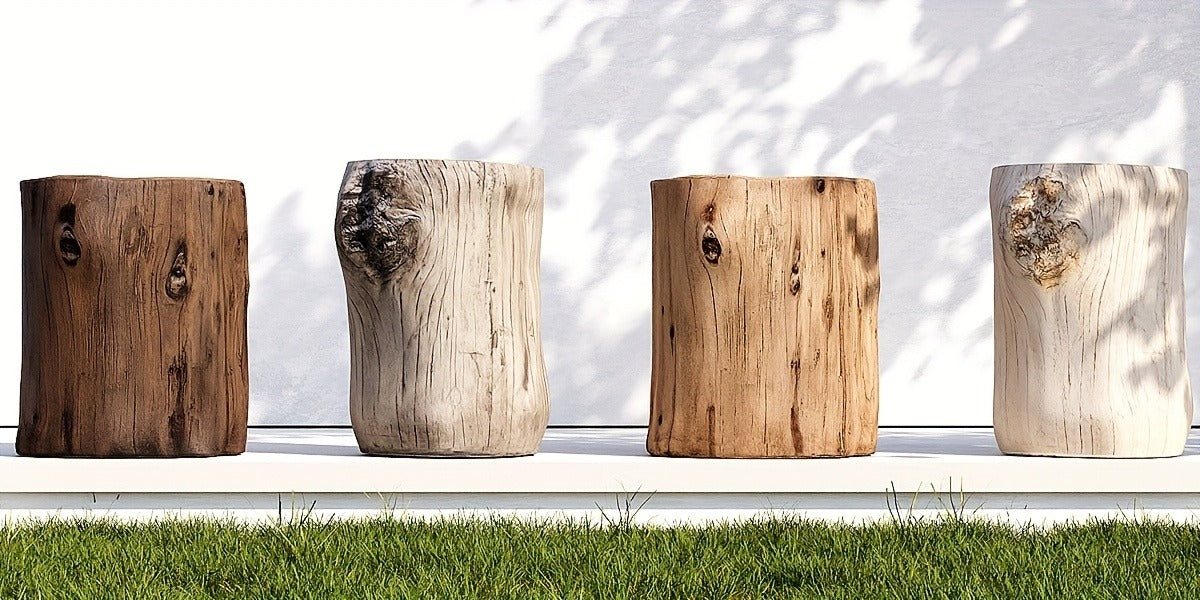 Outdoor Side Table Faux Wood Tree-Stump Design in Magnesia with 220-Pound Source Capacity and Brown Finish