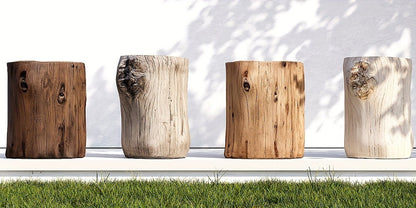Outdoor Side Table Faux Wood Tree-Stump Design in Magnesia with 220-Pound Source Capacity and Brown Finish