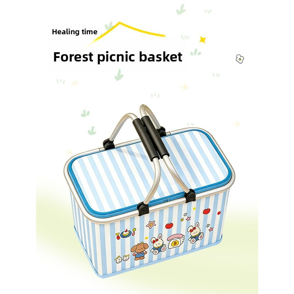 Aluminum-Frame Picnic Basket in Four Exact Fried-Egg, Kitten, Rabbit and Cherry Pattern Options