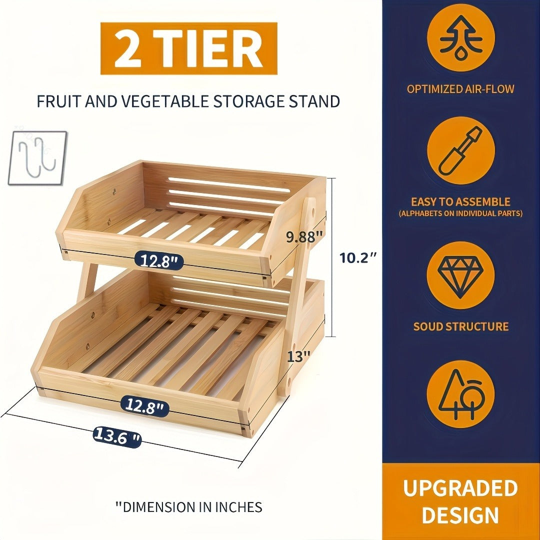 Slatted Countertop Produce Organizer in Two- or Three-Tier Checkout Options with Angled Open-Front Trays