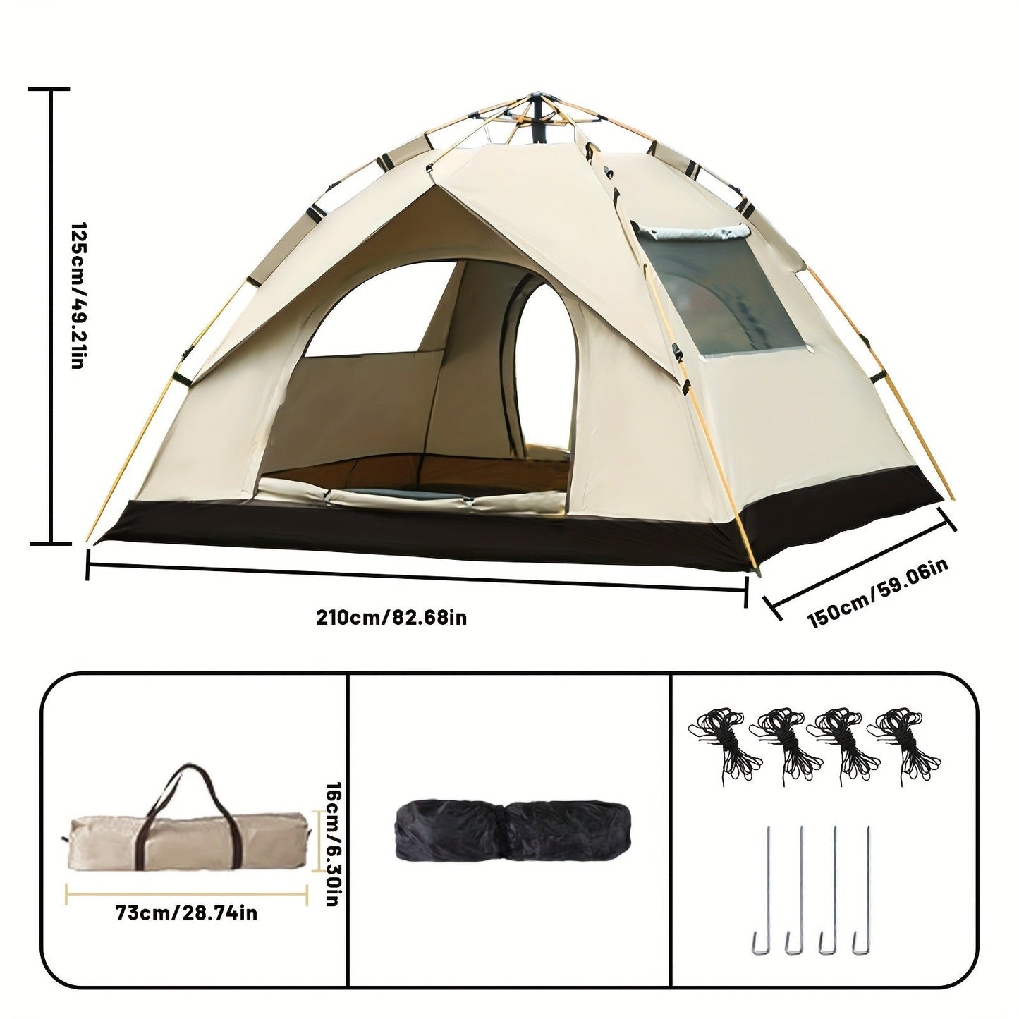 Camping Tent Pop-Up with Dual Doors, Optional Mesh Windows and 1-3 or 3-4 Person Source Options