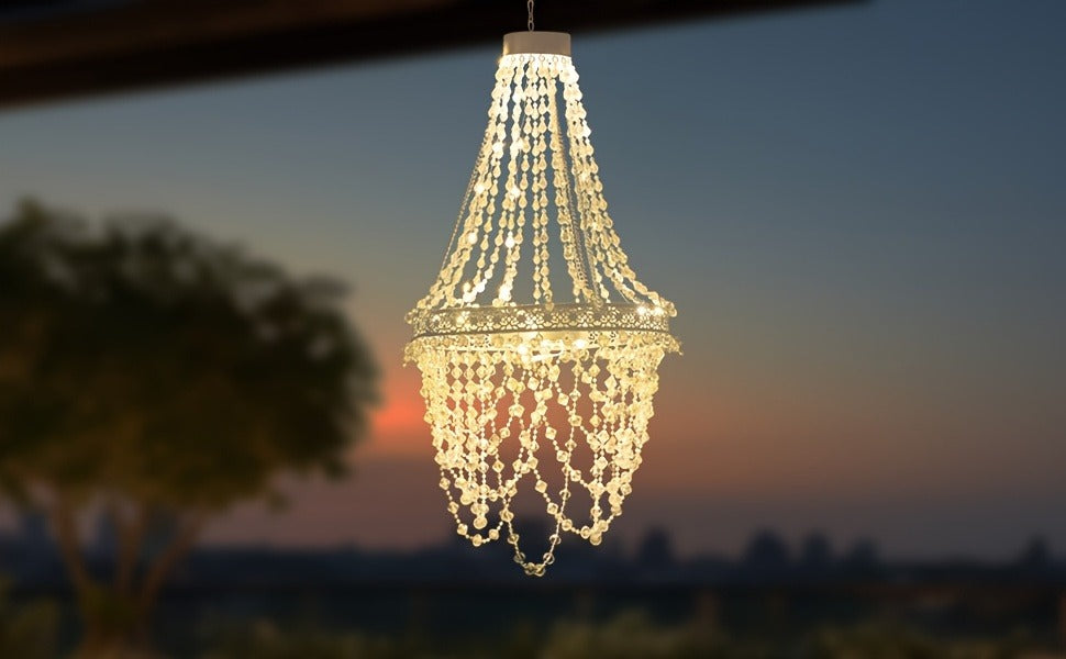 Solar Outdoor Lights 54-LED Hanging Crystal Chandelier in 6-Tier, Oval or Round Style for Gazebo Decor