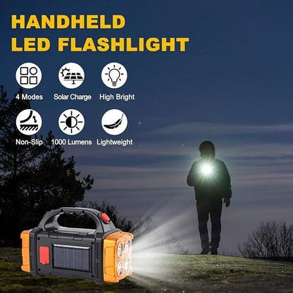 Flashlight Solar and USB-C Rechargeable 2-Pack with Four Front LEDs, Side COB Light and USB Output