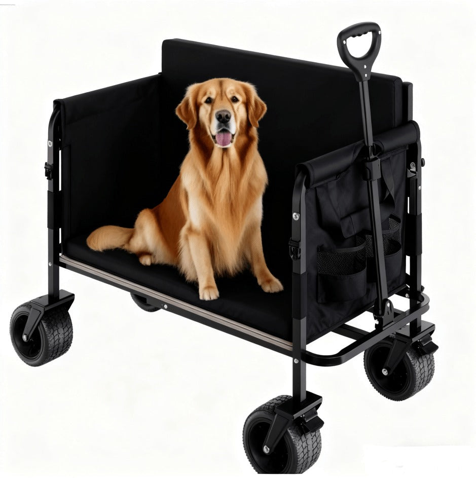 Foldable Utility Wagon Cart 550 lbs – Heavy Duty Collapsible Outdoor Cart with Bench Seat & All-Terrain Wheels