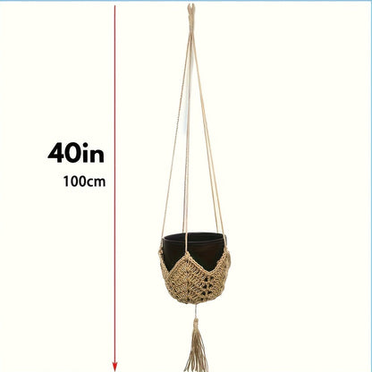 Macrame Plant Hanger with Tassels, Bohemian Cotton Rope Crochet Wall Basket, Indoor Outdoor Hanging Planter with Hooks, Boho Home Decor
