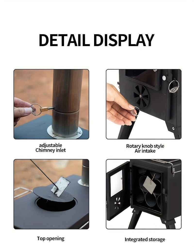 Portable Stainless Steel Wood Burning Camp Stove, Foldable Backpacking Rocket Stove for Outdoor Camping, Hiking & Survival