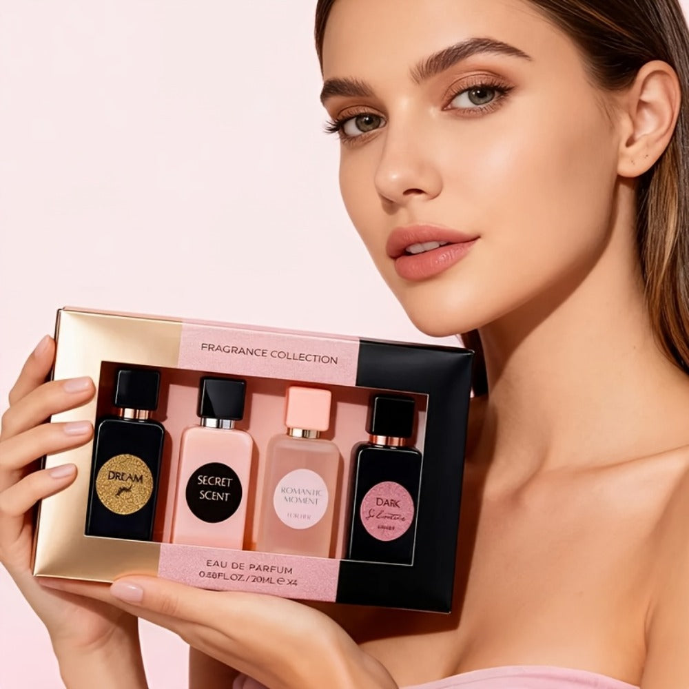 Perfume Gift Set for Women – 4-Piece Mini Luxury EDP Spray Collection, Long Lasting Fragrance, Travel Size 0.68 fl oz Each, Ready to Gift Box for Her