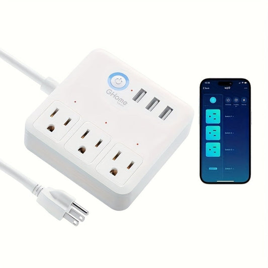 Smart Power Strip WiFi with 3 Individually Controlled Outlets & 3 USB Ports – GHome Surge Protector, Works with Alexa & Google Home, Tuya App, Timer, No Hub, 4ft Cord, 2.4GHz, US Plug (White)