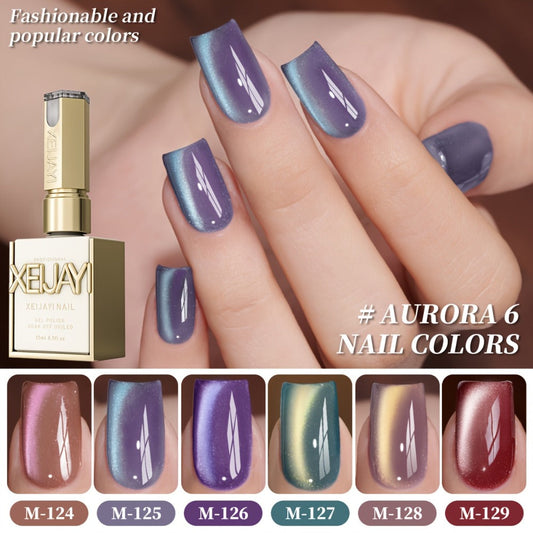 Gel Nail Polish 6-Color Magnetic Cat-Eye Sets in Aurora, Dopamine or Bubble-Summer Collections