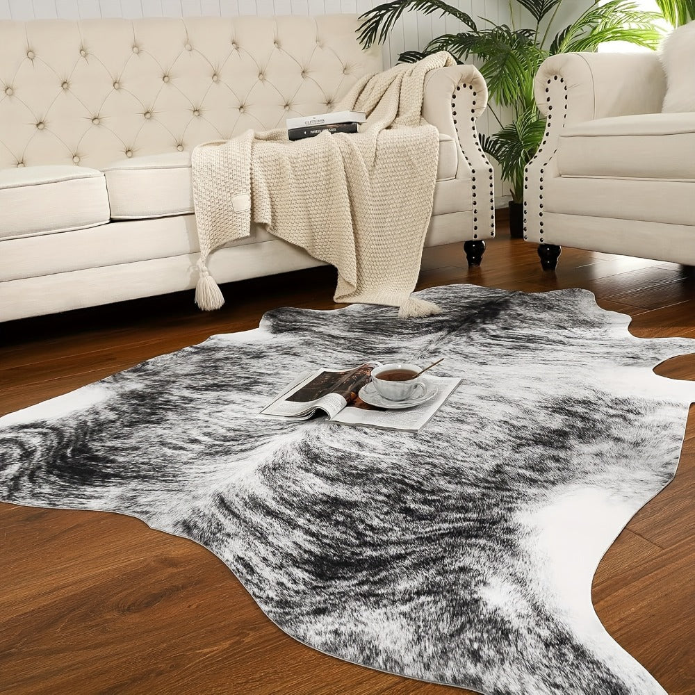 Area Rug Faux Cowhide Animal Print in Nine Colors and Two Washable Western-Style Room Sizes