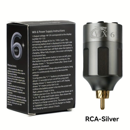 WX-6 Rechargeable Tattoo Power Supply with LED Display and Four RCA or DC Color Configurations