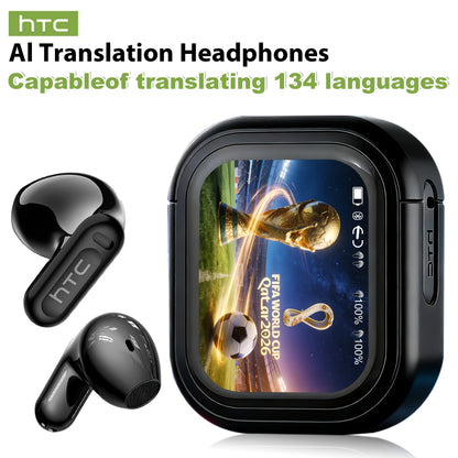 AI Translation Earbuds with Color Touchscreen Charging Case in Black or White and Five Bundle Options