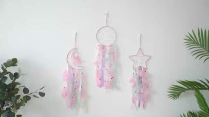 Dream Catcher Set of 3 - Moon Sun Star Wall Hanging Decor for Bedroom, Boho Room Decor for Teen Girls Kids