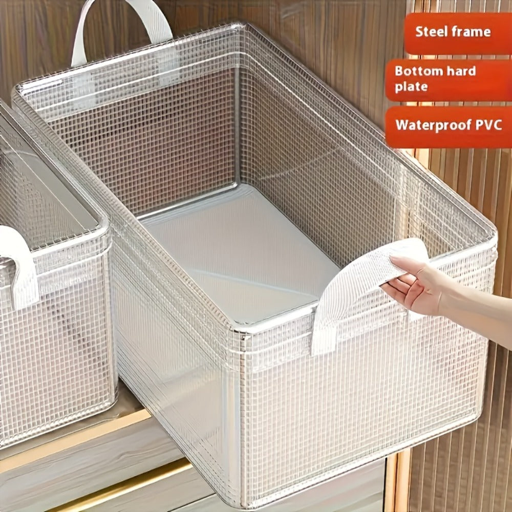 Six-Piece Foldable Clear Storage Box Set with Steel Frame, Handles and 47 x 30 x 20 cm Size