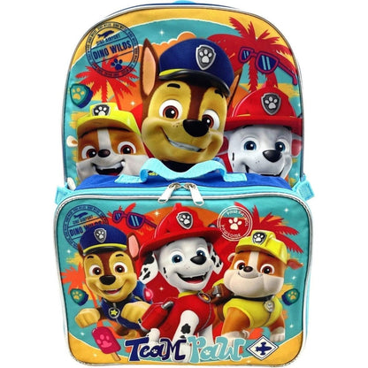 Kids Backpack with Lunch Box Set 16 Inch – Paw Patrol Boys School Bag with Removable Matching Lunchbox, Red Blue, Toddler Kindergarten Elementary Bookbag