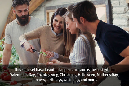 Stainless Steel Kitchen Knife Set Chef Knife Damascus Black Knife Block for Home Cooking, Dining and Outdoor Meals