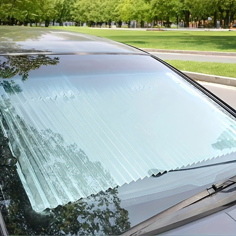 Retractable Windshield Sunshade Aluminum | Auto Fold UV Resistant Heat Insulation, Buckle Stick Install, Front Window Sun Shade Curtain for Car SUV Truck