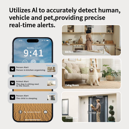 Pet & Baby Camera Monitor Indoor 4MP QHD Robot Camera, 360° Panoramic Night Vision, Motion Detection Alerts