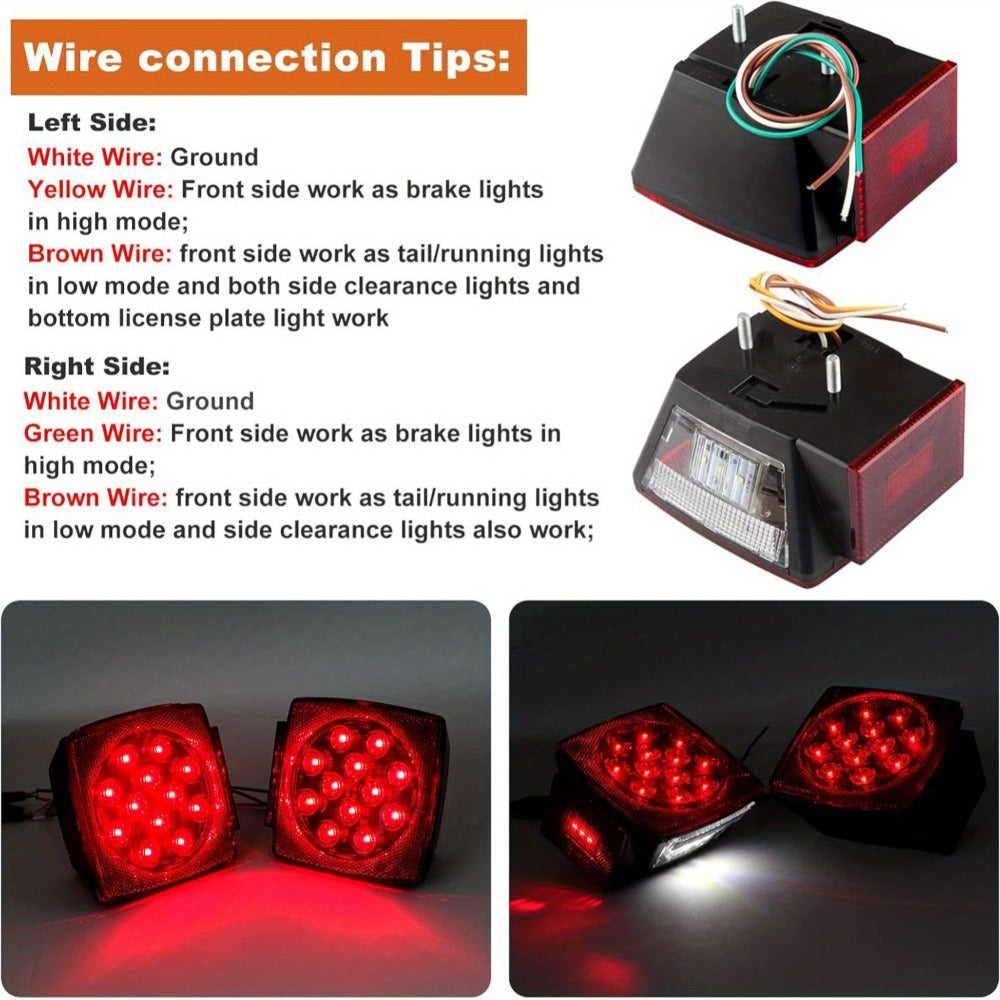 Trailer LED Light Kit – Square Stop Turn Tail Lights, 29FT Wiring Harness, 6 LED Marker Lights & 11-LED Light Bar with License Plate Bracket | 12V