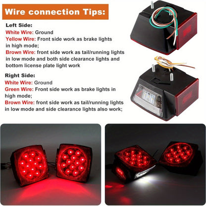 Trailer LED Light Kit – Square Stop Turn Tail Lights, 29FT Wiring Harness, 6 LED Marker Lights & 11-LED Light Bar with License Plate Bracket | 12V