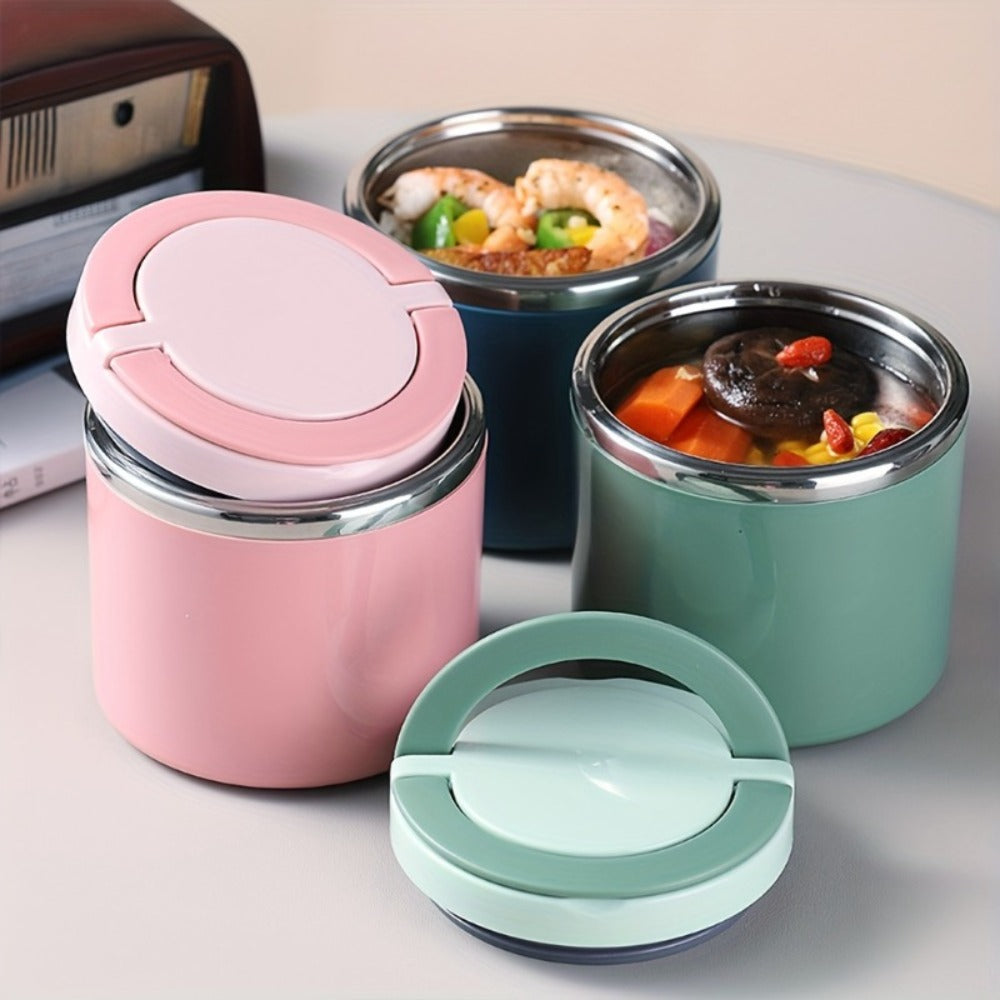 Stainless-Style Lunch Box with Handle in Green, Pink or Blue, 630 ml Single-Container Configuration