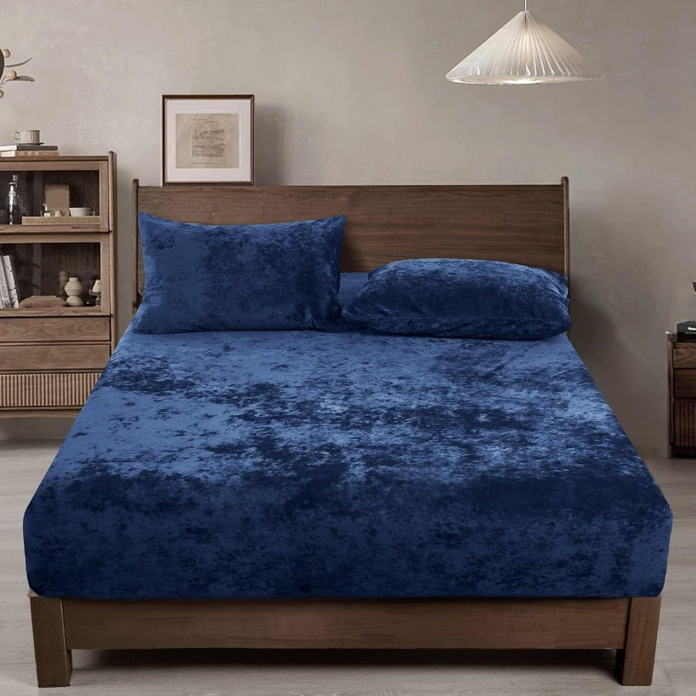 Sheet Set, Double-Sided Velvet Fitted Sheet with 12-to-16-Inch Pocket, One or Two Pillowcases and Eight Colors