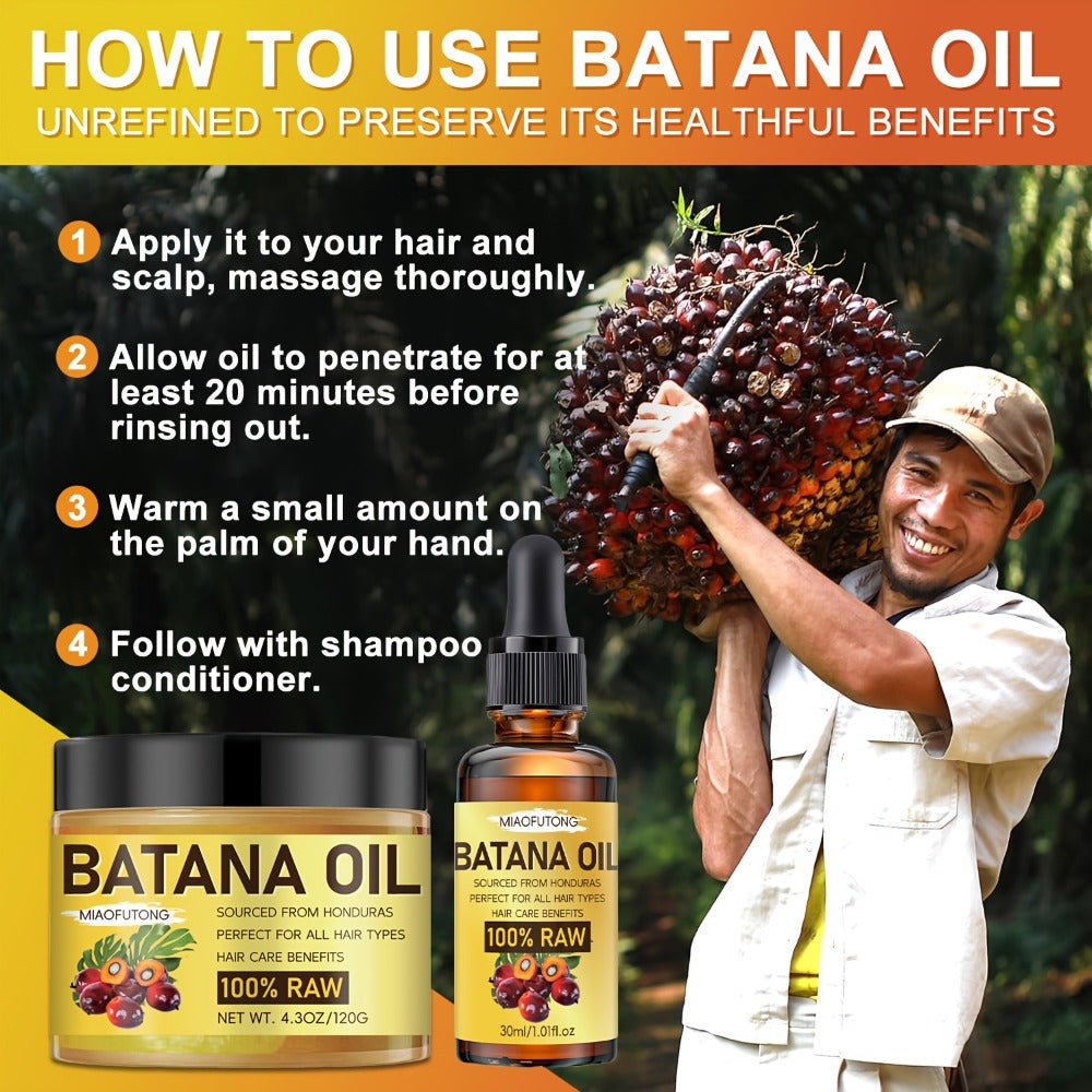 Batana Hair and Scalp Oil Two-Piece Set with 100g Jar and 30ml Dropper Bottle, Both Labeled 100% Raw