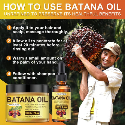 Batana Hair and Scalp Oil Two-Piece Set with 100g Jar and 30ml Dropper Bottle, Both Labeled 100% Raw