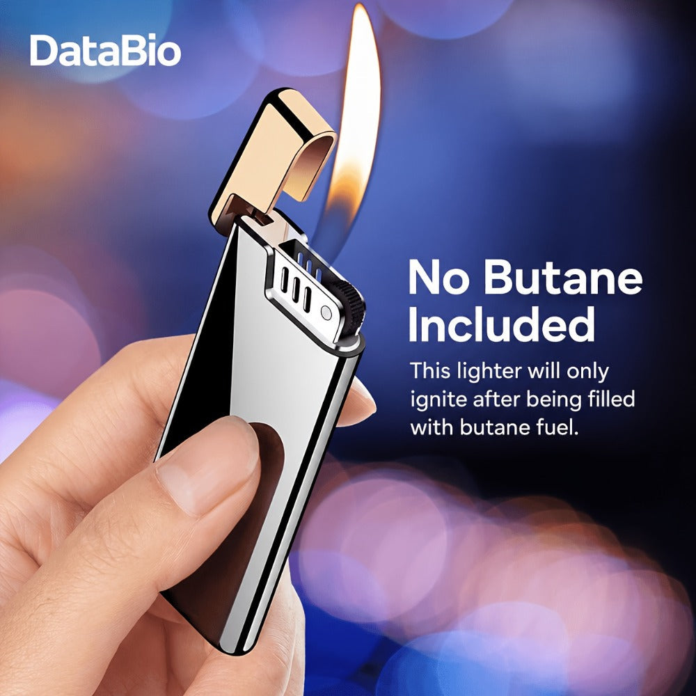Ultra-Slim Wheel-Ignition Butane Lighter with Adjustable Open Flame in Black or Colorful Ice Finish
