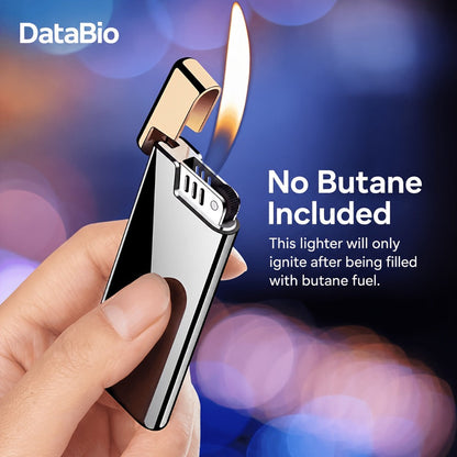 Ultra-Slim Wheel-Ignition Butane Lighter with Adjustable Open Flame in Black or Colorful Ice Finish