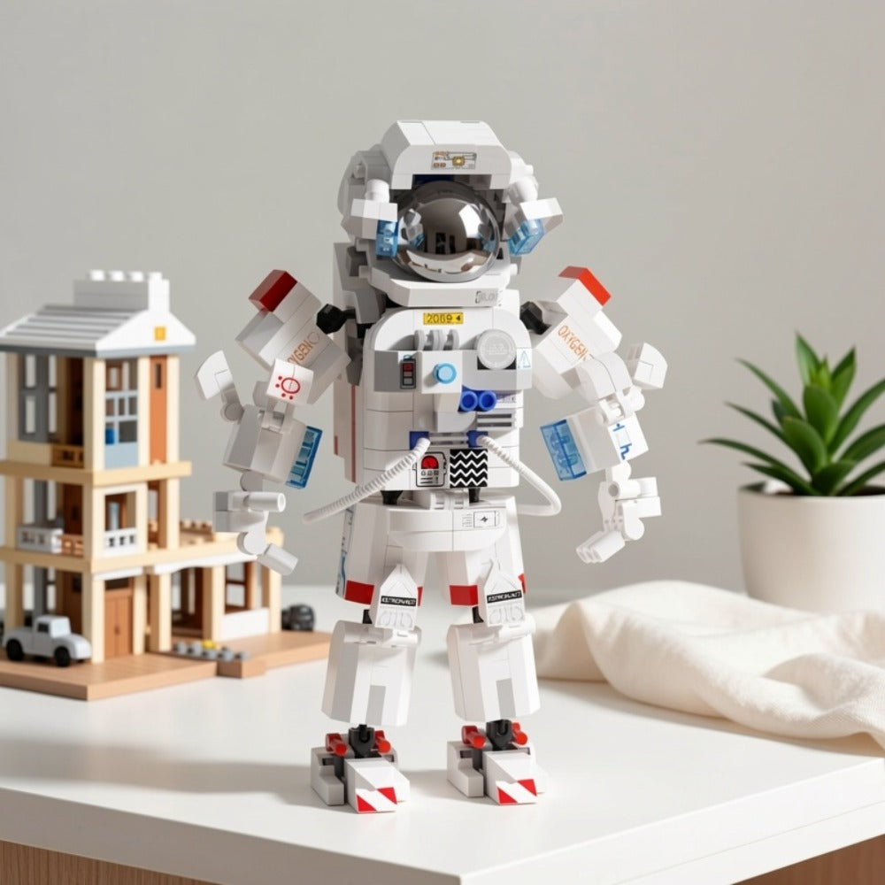 Building Block Set Astronaut Model, 623 Micro Pieces with White Space Suit Figure and 23cm Display Height